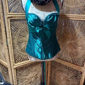 Jeweled green Satin Corset Top with Bow